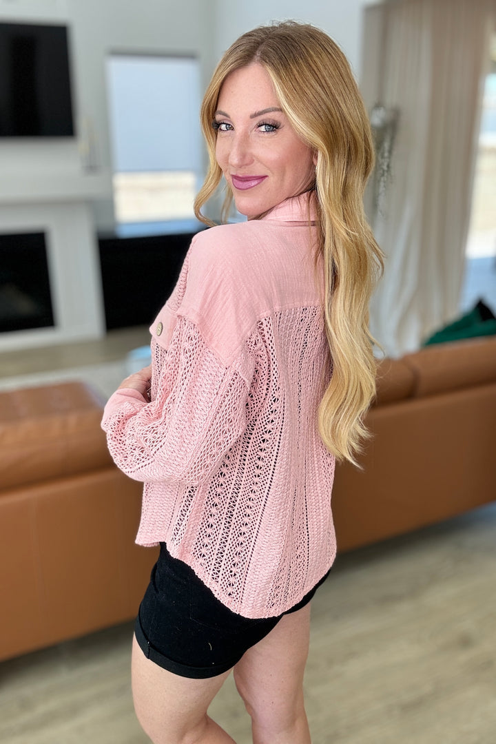 Sweeter Than Nectar Lace Button Down in Rose