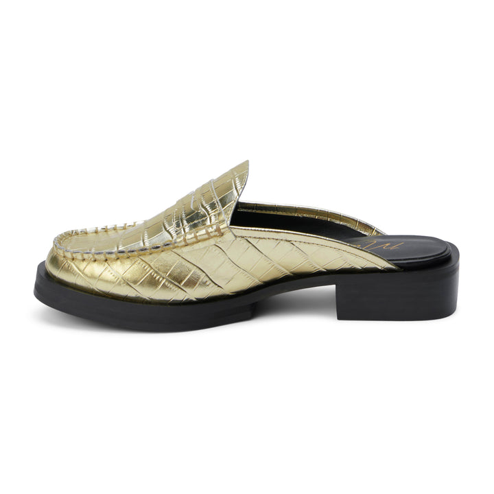 Tasha Loafer Mule in Gold Croc