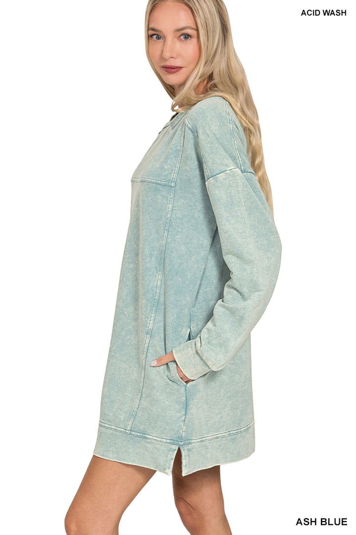 Acid Wash Fall Dress- Zenana