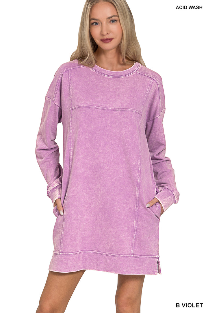 Acid Wash Fall Dress- Zenana