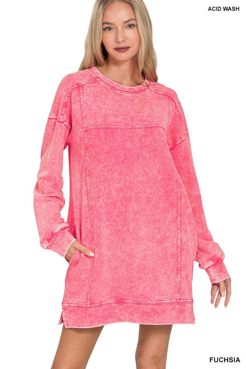 Acid Wash Fall Dress- Zenana