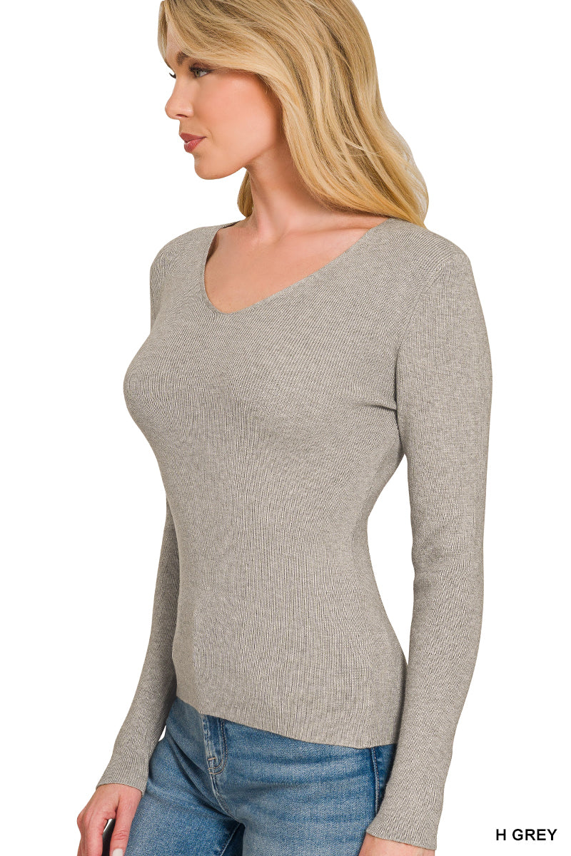 Viscose Fitted V-Neck Sweater