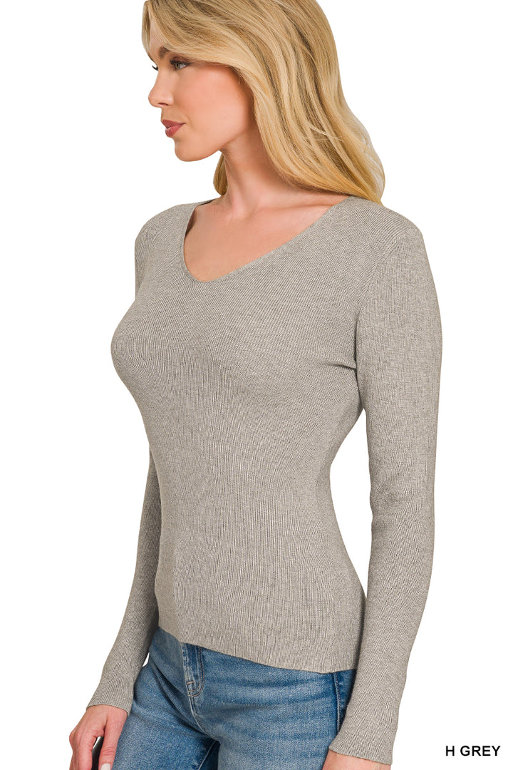 Viscose Fitted V-Neck Sweater
