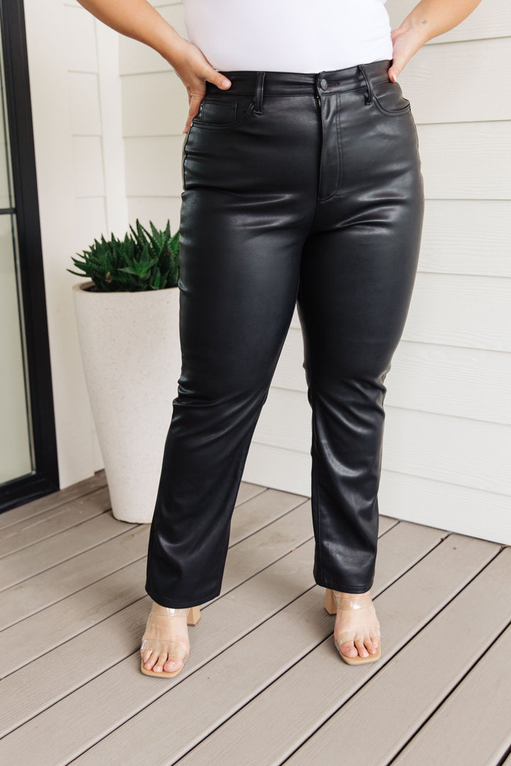 Tanya TUMMY CONTROL Faux Leather Pants in Black By Judy Blue