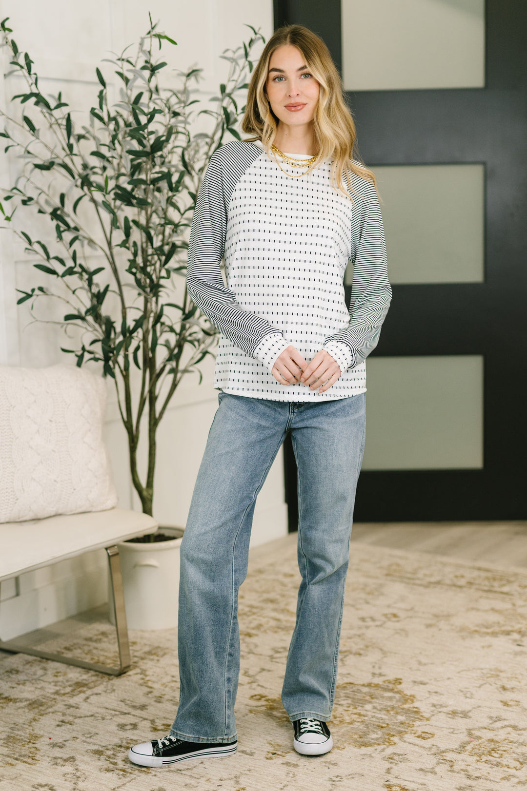 That's What I Like Raglan Patchwork Long Sleeve Top