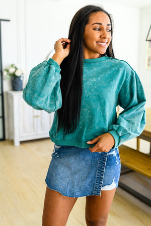 Tied Up In Cuteness Mineral Wash Sweater in Teal - OW *FINAL SALE*
