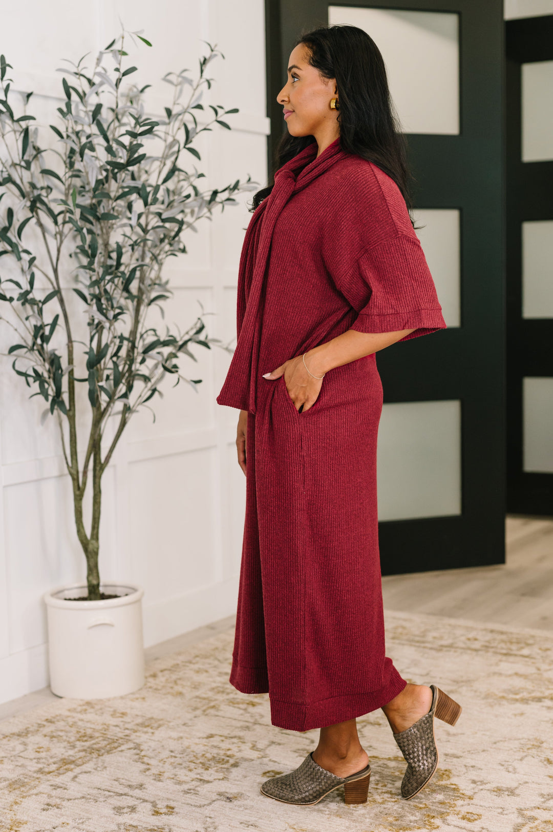Travel Envy Ribbed Knit Dress in Wine