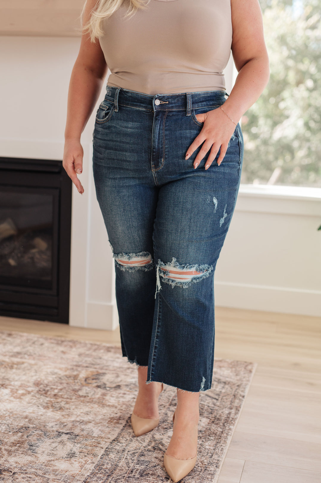 Whitney High Rise Distressed Wide Leg Crop Judy Blue Jeans