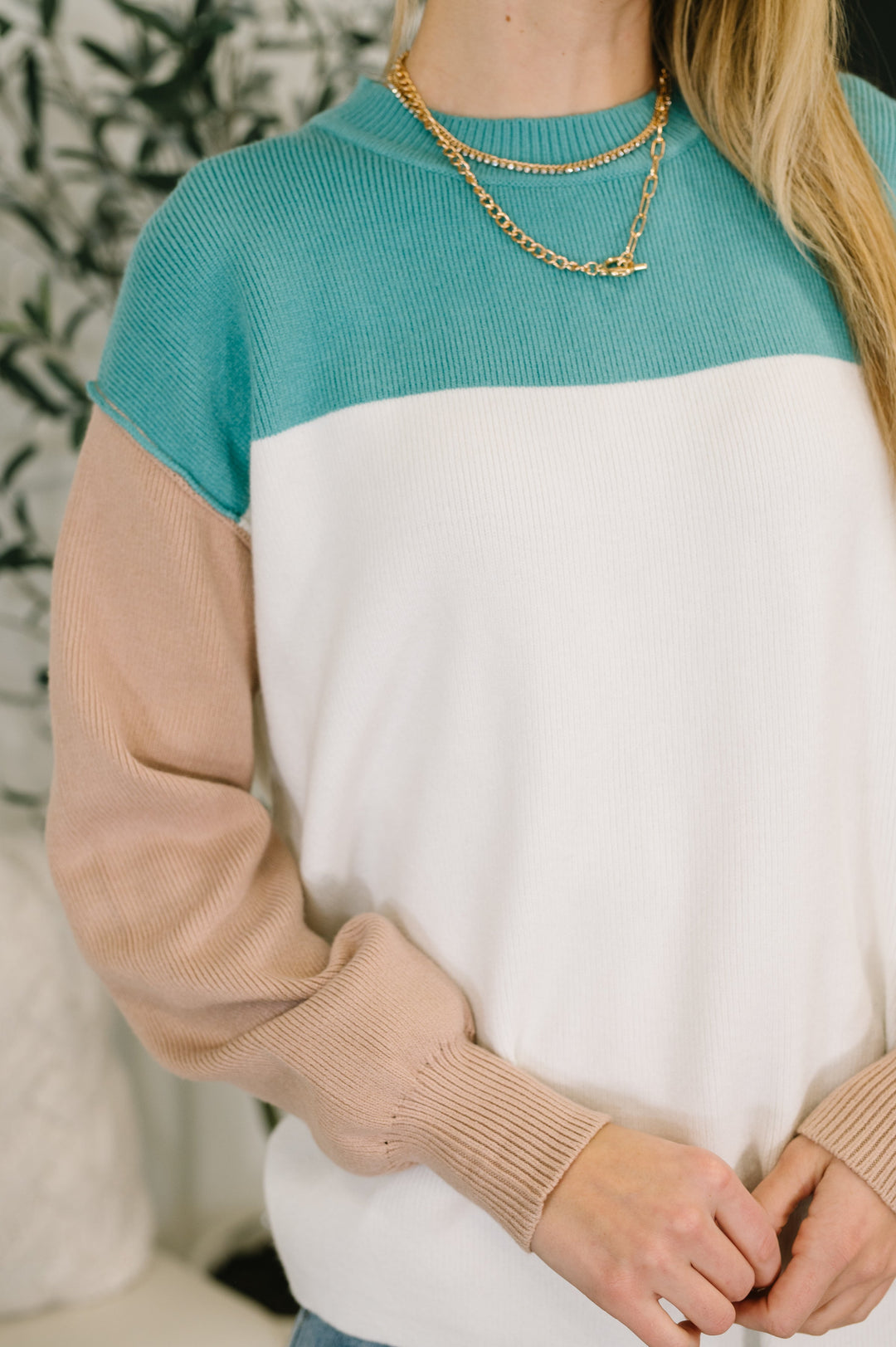 Walk in Central Park Ribbed Knit Color Block Pullover