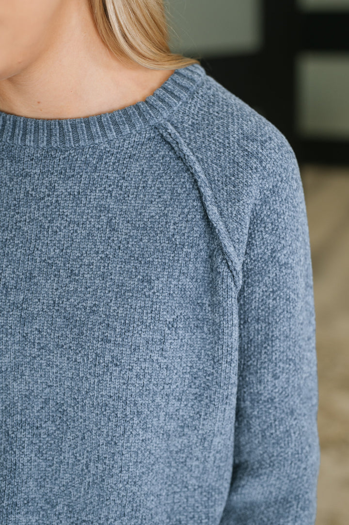Words Of Wisdom Raglan Sleeve Sweater in Dusty Blue