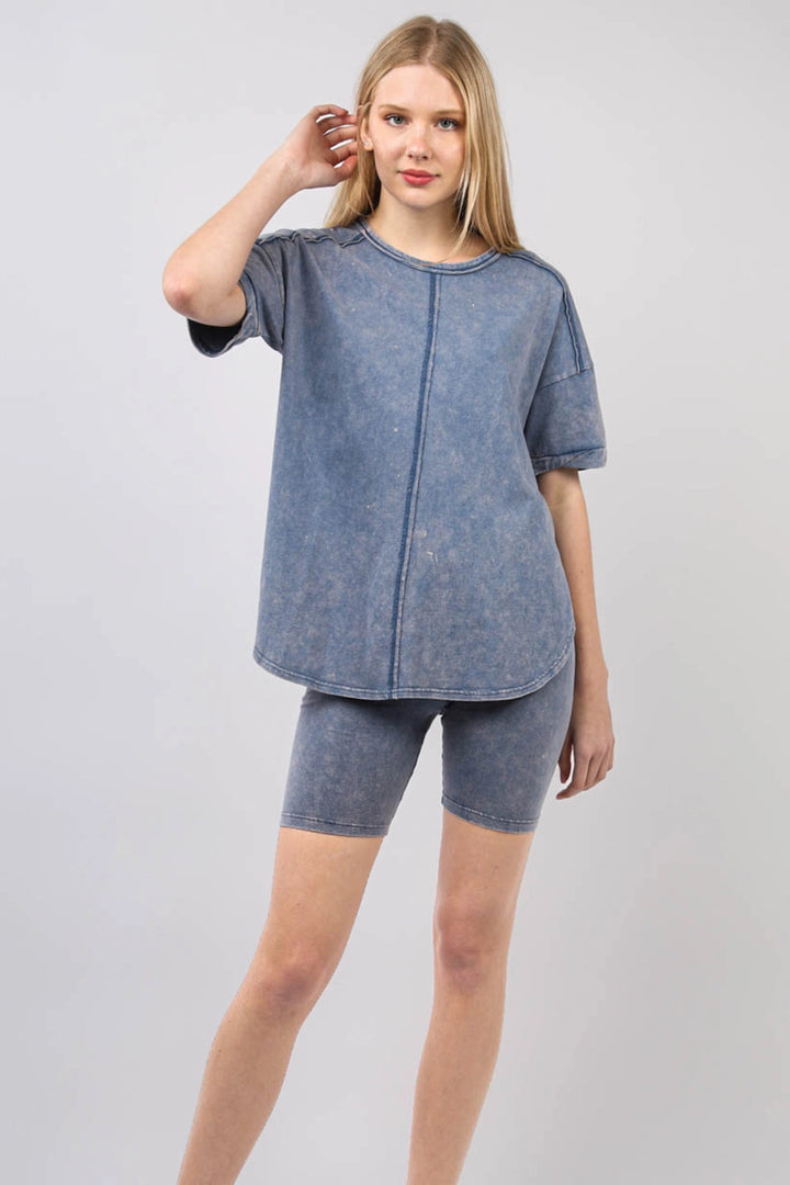Biker short Set- Acid Wash