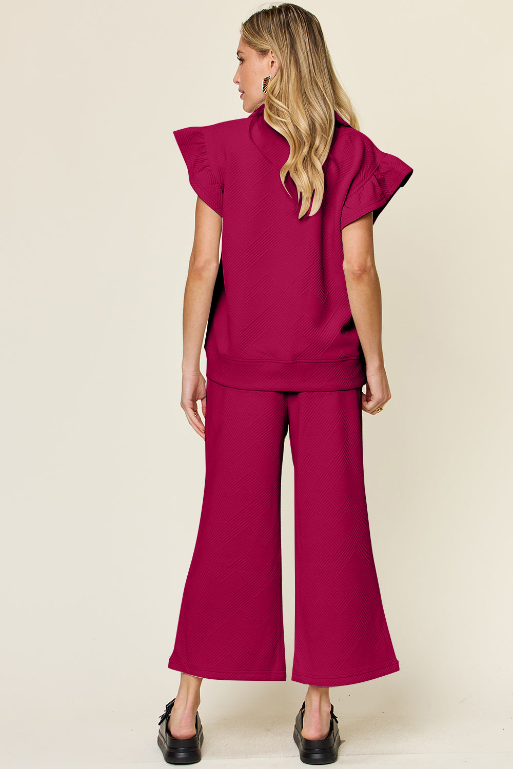 5 COLORS * Boujie Babe Textured Flounce Sleeve Top and Wide Leg Pants