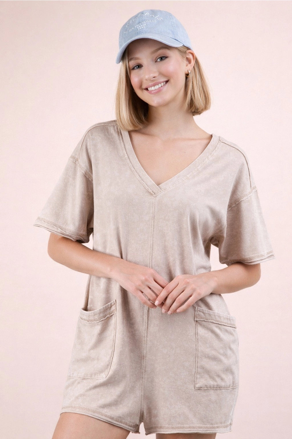 Oversized Romper- Acid Wash
