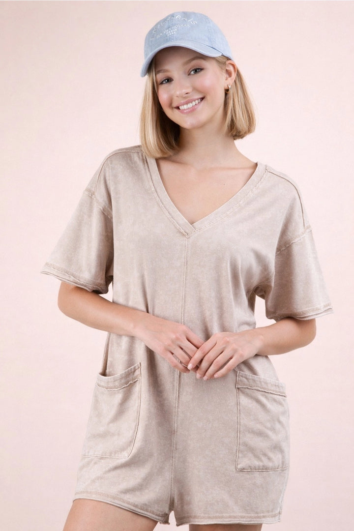 Oversized Romper- Acid Wash