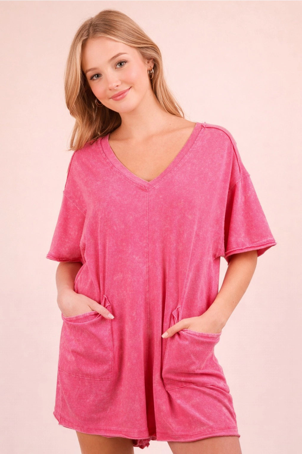 Oversized Romper- Acid Wash