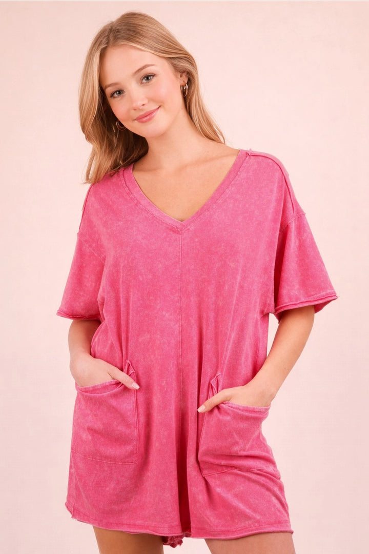 Oversized Romper- Acid Wash