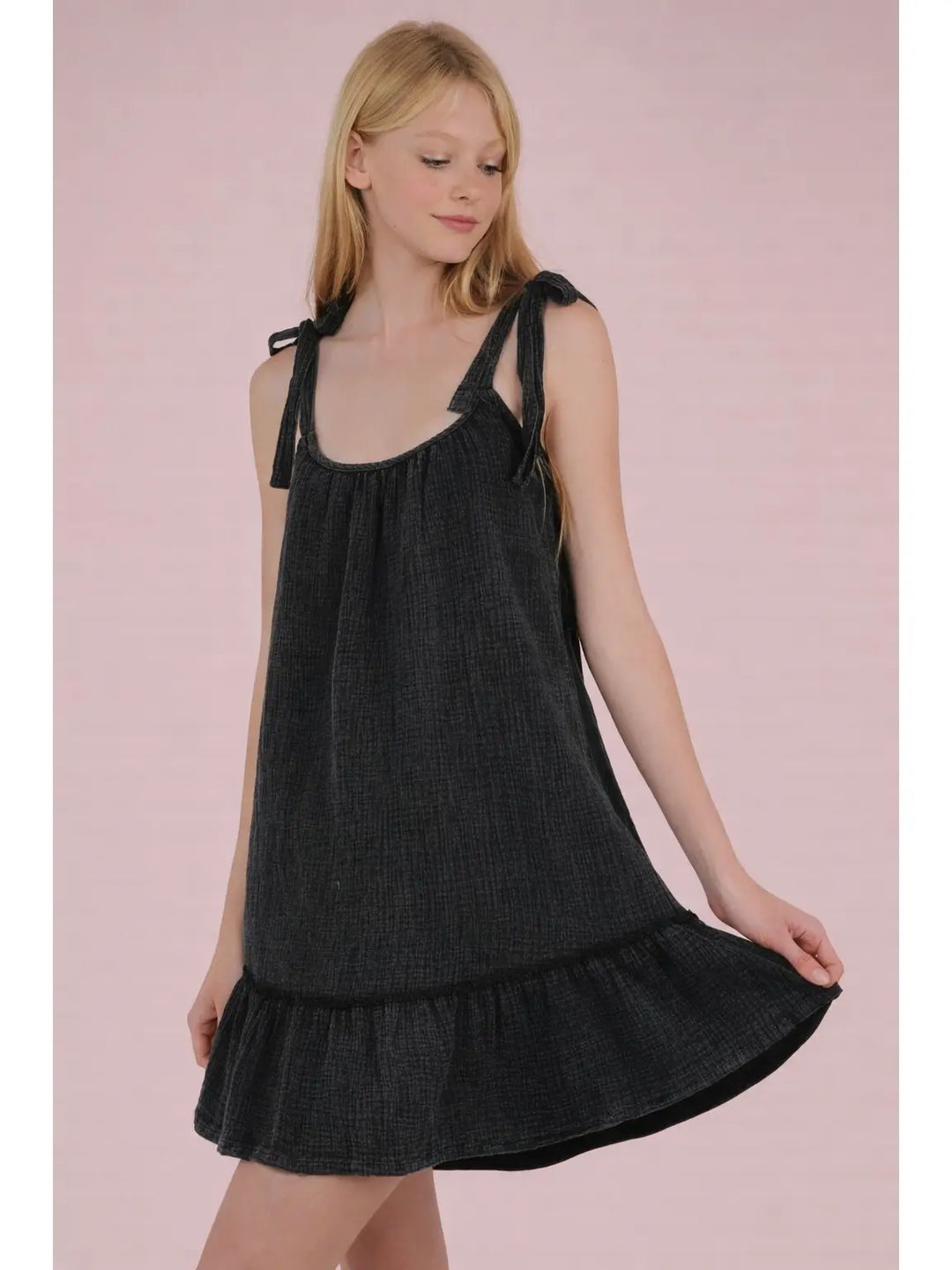 Shoulder Tie Dress- Acid Wash