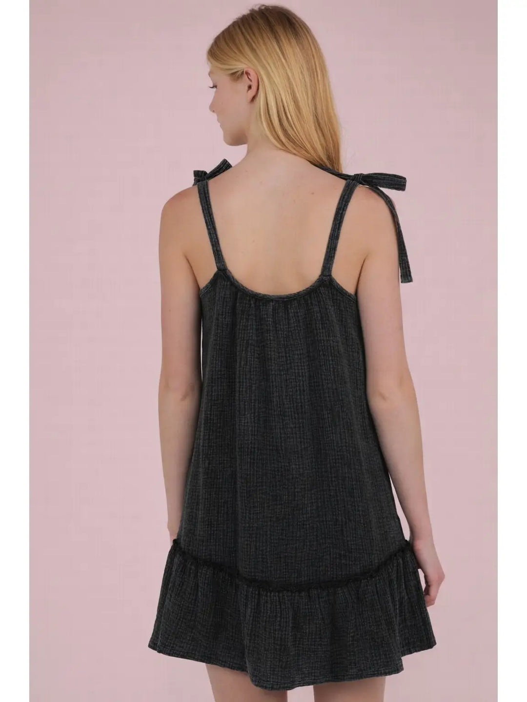 Shoulder Tie Dress- Acid Wash