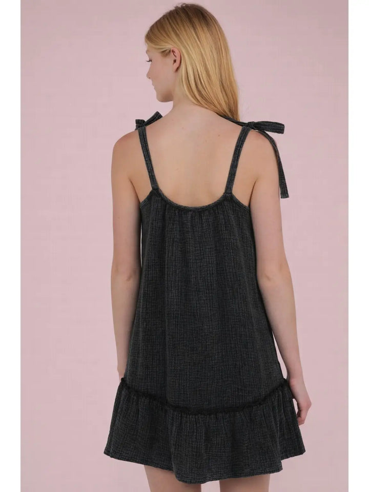 Shoulder Tie Dress- Acid Wash