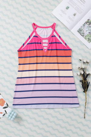 Multicolor Hollowed Out Striped Tank Top - OW *FINAL SALE*