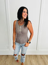 Mineral Washed Ribbed Henley Tank in Mocha Grey