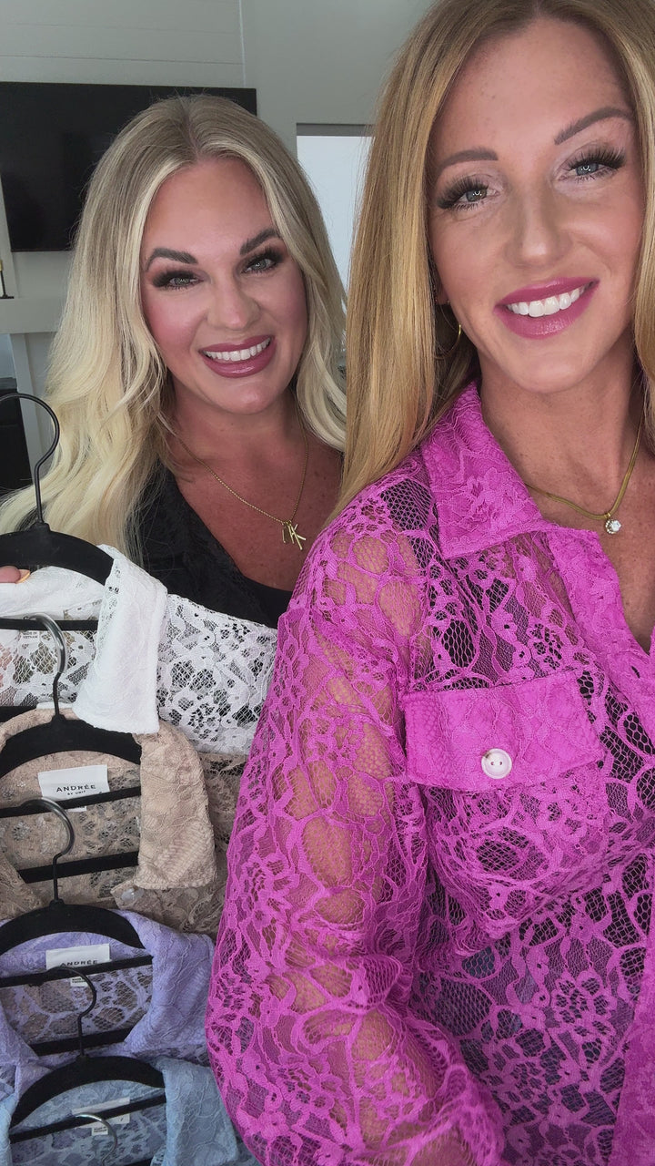 Stick Together Lace Button Up in Light Blue