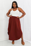 Zenana It's My Time Full Size Side Scoop Scrunch Skirt in Dark Rust