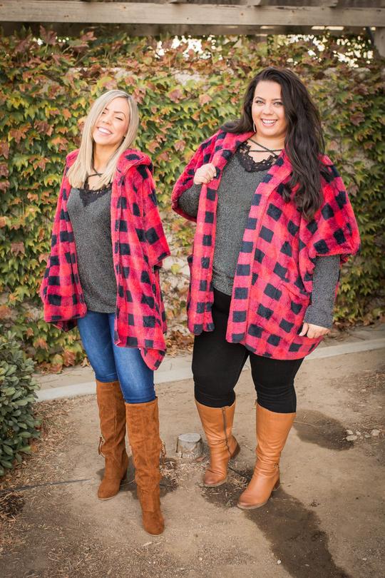 It's all About that Plaid Sherpa Poncho - OW *FINAL SALE*