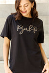 Davi & Dani "Babe" Full Size Gliter Lettering Printed T-Shirt in Black
