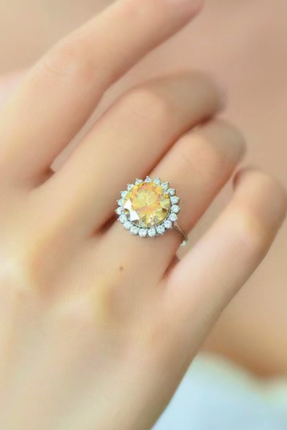925 Sterling Silver Moissanite Sunflower Ring