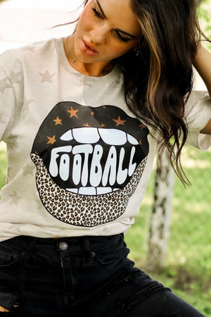 “Football” Stars & Leopard Lips Graphic Tee