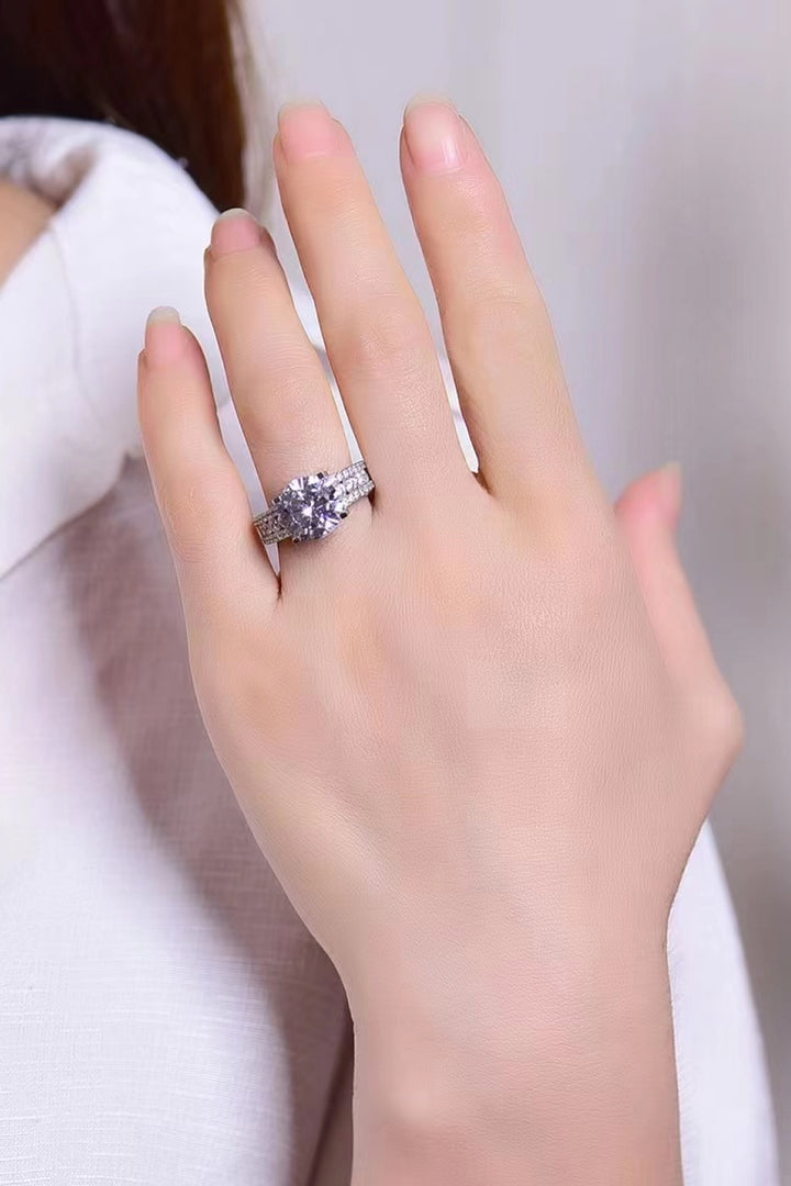 Wish You Well 5 Carat 18K Platinum-Plated Moissanite Side Stone Ring