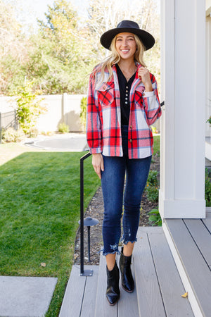A Good Thing Going Plaid Shacket In Red