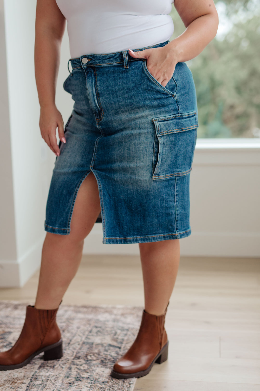 Always Be There Cargo Denim Skirt By Risen