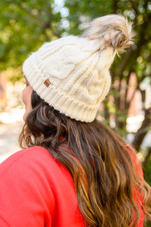 Cable Knit Cuffed Beanie In Ivory