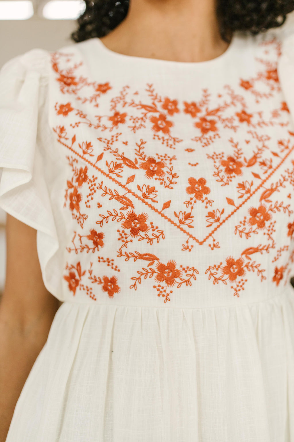 Embroidered Coral Floral Dress - OW *FINAL SALE*