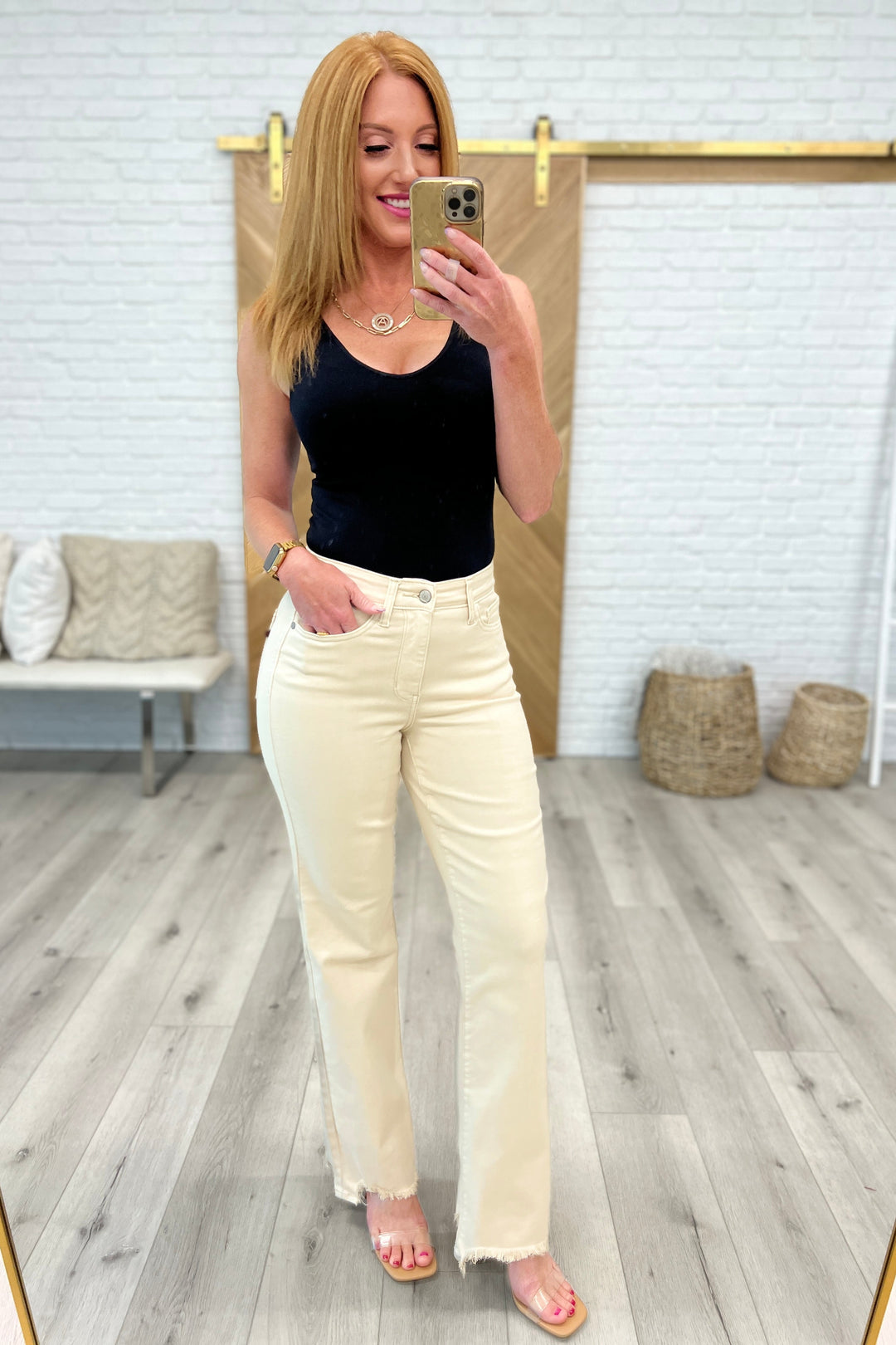 Alice High Rise Over Dyed 90's Judy Blue Straight Jeans in Light Khaki