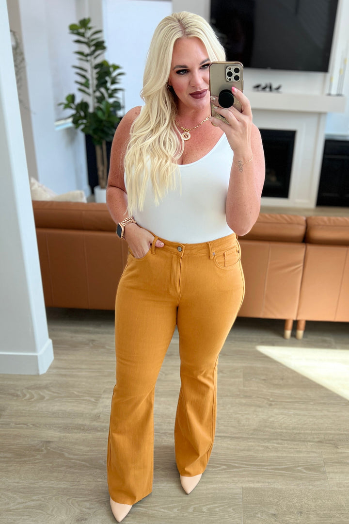 Melinda High Rise Tummy Control Flare Jeans in Marigold by Judy Blue