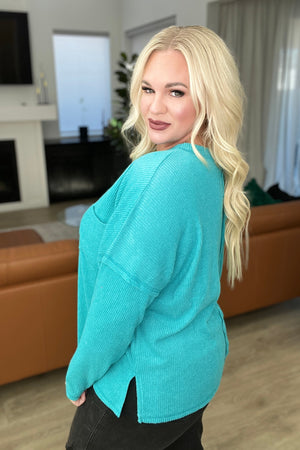 Ribbed Brushed Hacci Sweater in Light Teal