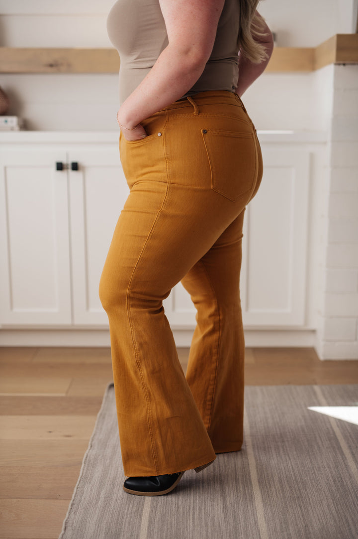 Melinda High Rise Tummy Control Flare Jeans in Marigold by Judy Blue