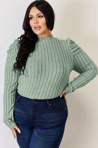 Gotta Have It Ribbed Mock Neck Puff Sleeve T-Shirt