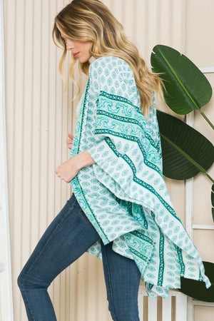 Justin Taylor Printed Open Front Slit Cardigan in Green