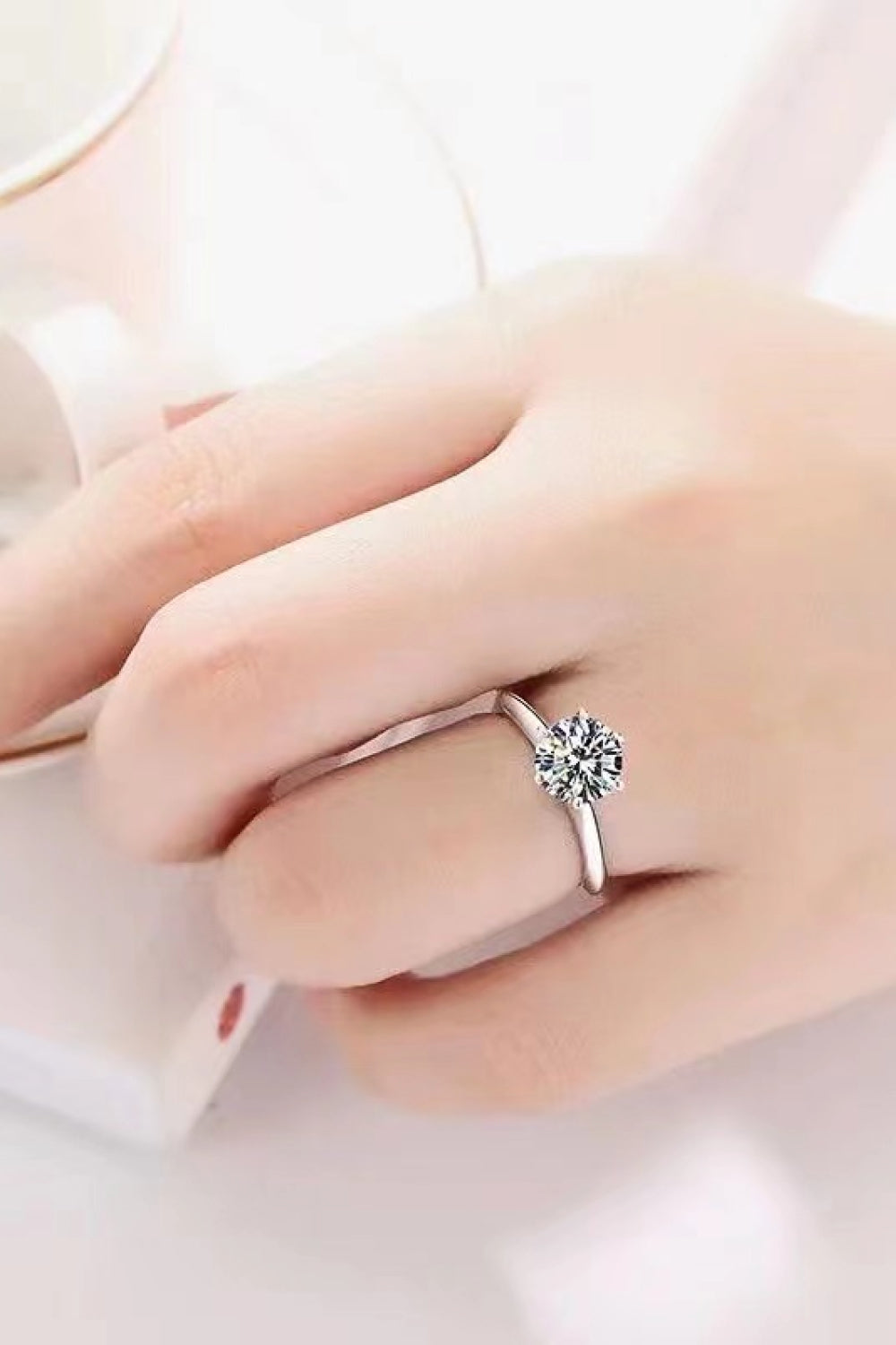 Charmed Subtle Sparkle 3 Carat 925 Sterling Silver Moissanite 6-Prong Ring {Pair with CHARMED BAND}