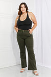 Zenana Clementine Full Size High-Rise Bootcut Jeans in Dark Olive