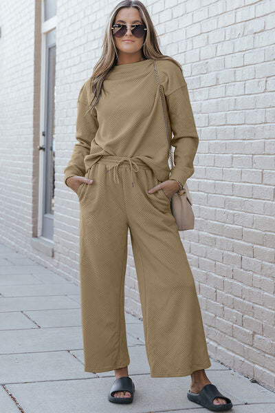 10 COLORS * Boujie Babe Textured Long Sleeve Top and Drawstring Pants Set