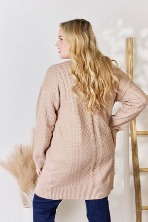 Hailey & Co Full Size Cable-Knit Pocketed Cardigan