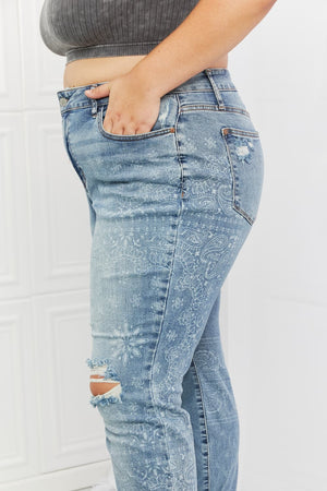 Judy Blue Maika Full Size Paisley Patterned Boyfriend Jeans