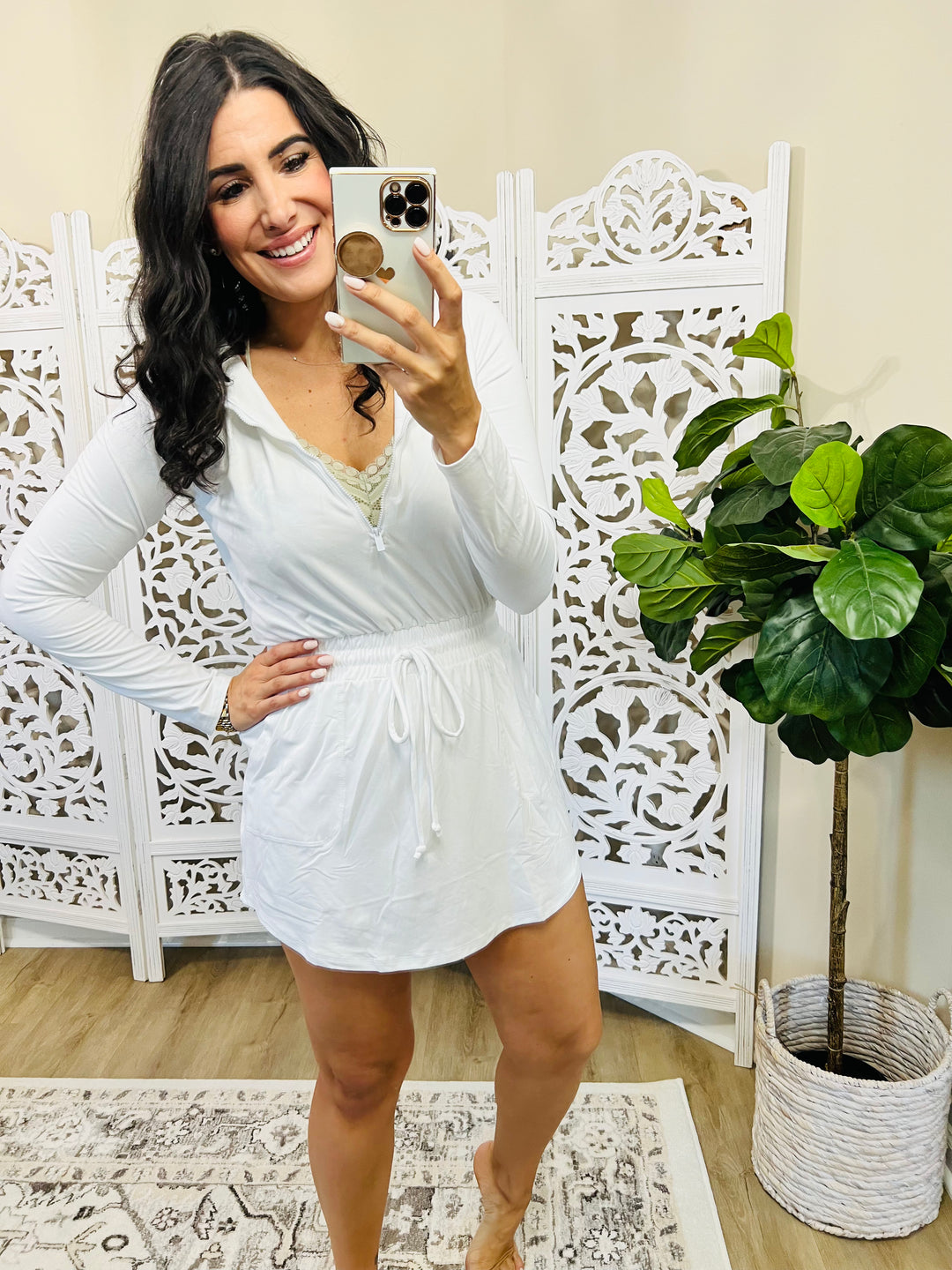 Getting Out Long Sleeve Hoodie Romper in White
