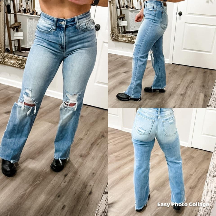 Rose High Rise 90's Straight Judy Blue Jeans in Light Wash